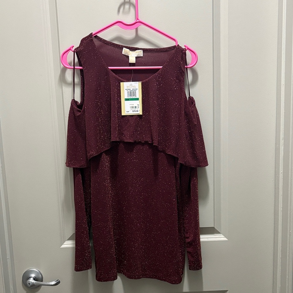 Michael Kors Burgundy Cold Shoulder Blouse - Picture 1 of 5